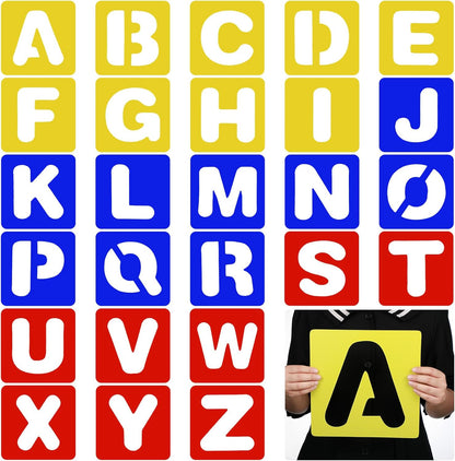 TecUnite 26 Pieces Alphabet Stencils Set Plastic Letter Stencils for Painting Learning, DIY Craft Decoration (6 x 6 Inches)