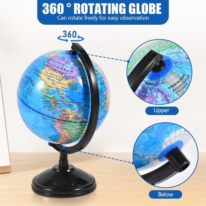 KISEER Rotating World Globe 6 Inch Spinning Earth Globe with Stand for Kids Learning Geography Classroom Education or Office Home Decorations