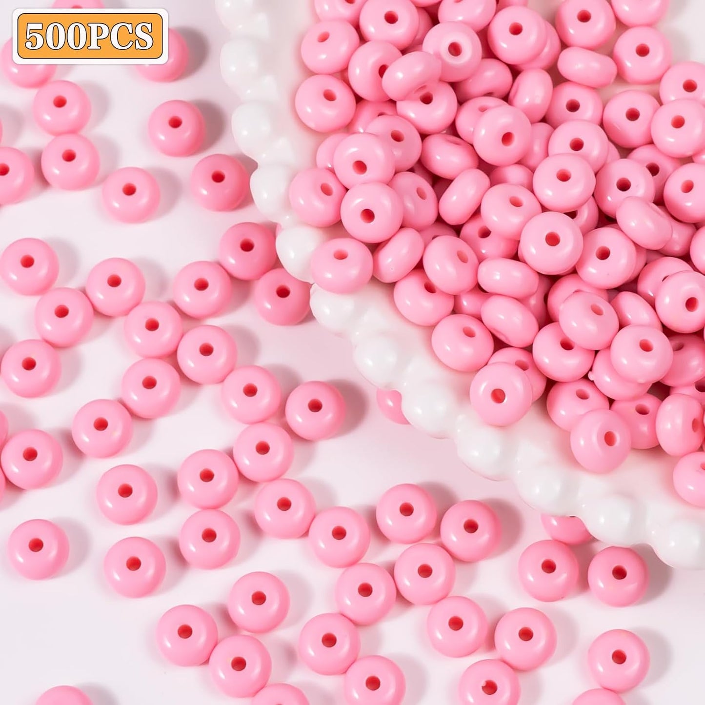 500PCS 8mm Acrylic Lentil Beads, White Abacus Beads Loose Beads for Crafts, Acrylic Spacer Beads for Jewelry Bracelet Necklace Making, Beads for Pens Charms Crafts, Small
