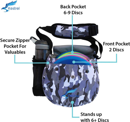 Kestrel Black Disc Golf Bag - Fits 6-10 Golf Discs + Bottle - For Beginner & Advanced Golfers - Extremely Durable Canvas - Frisbee Golf Bag - Small Sling/Shoulder Disc Golf Bag For Men & Women