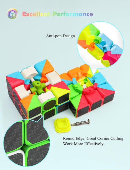 ROXENDA Speed Cube Set, Magic Cube Set of 2x2x2 3x3x3 Pyramid Cube Smooth Puzzle Cube (Stickerless)