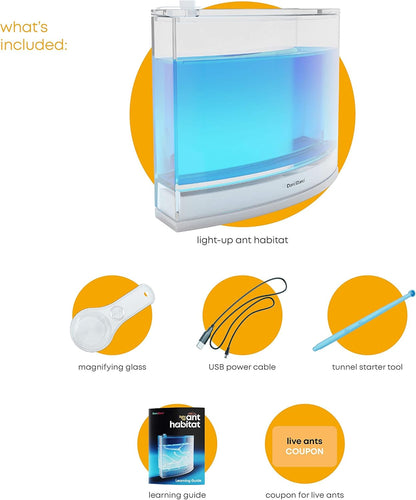 Dan&Darci Light-up Ant Farm Terrarium Kit for Kids – LED Habitat for Live Ants with Nutrient Rich Gel - Watch Them Dig Their Own Tunnels - Learning Science Toys, Experiment Gift for Boys & Girls