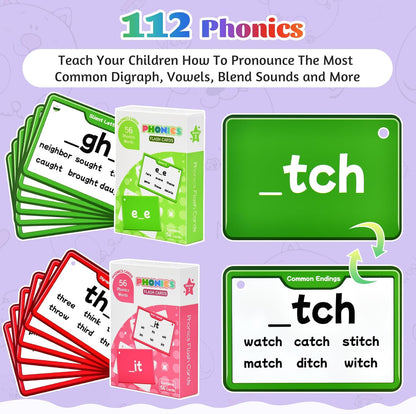 1136 Sight Words/Phonics/Math Flash Cards: 800 Dolch & Fry High Frequency Sight Words, 112 Phonic Flash Cards, 224 Double-Sided Math Flashcards for Kids Pre-K to 6th Grade-784 Cards Total