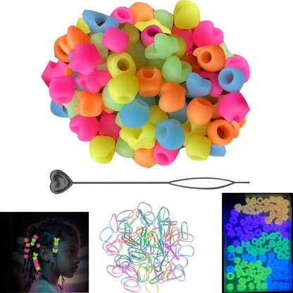 100 Pcs Silicone Beads for Hair,Soft Silicone Beads for Kids Girls with 5mm Hole,Colorful Rubber Bead for Braids Glow in The Dark Hair Ties Kit