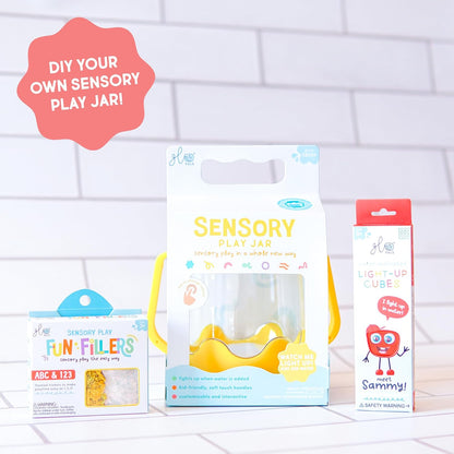 Glo Pals Water Activated Light-Up Sensory Bath Toy Play Jar, 4 Reusable Cubes and Fun Fillers for Bathtime and Sensory Play, Perfect for Kids and Toddlers, Easy As ABC