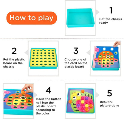 TINOTEEN Button Art Toy for Toddlers,Toddler Activities Crafts Color Matching Early Learning Educational Mosaic Pegboard 50 Buttons and 18 Pictures