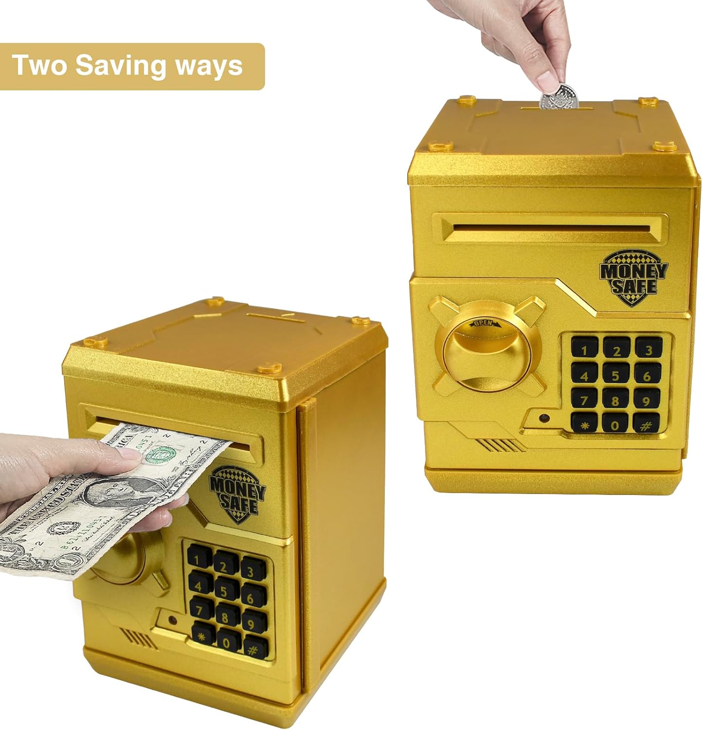 Mini ATM Piggy Bank ATM Machine Best Gift for Kids,Electronic Code Piggy Bank Money Counter Safe Box Coin Bank for Boys Girls Password Lock Case (Rose Gold)