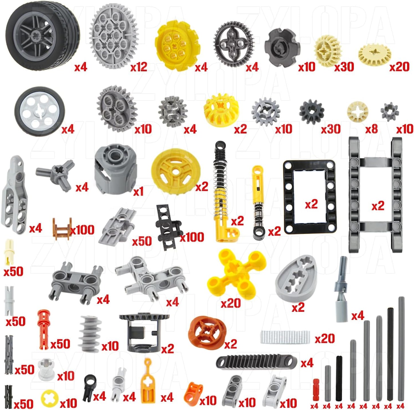 854pcs Technic Parts and Pieces Set: Gears, Axles, Pins, Connectors, Differential, Tracks, Shock Absorbers, etc. Compatible with Major Brands. Toy Building Block for MOC Technical Accessories kit.