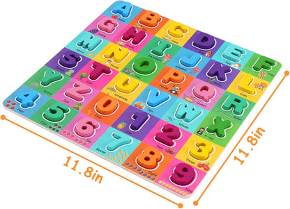 Alphabet Wooden Puzzles for Toddlers 3-5, Pack of 3 ABC, Number and Shape Puzzle, Preschool Educational Learning Toys with Puzzle Board & Letter Blocks for Girls Boys Ages 3 4 5 Years Old