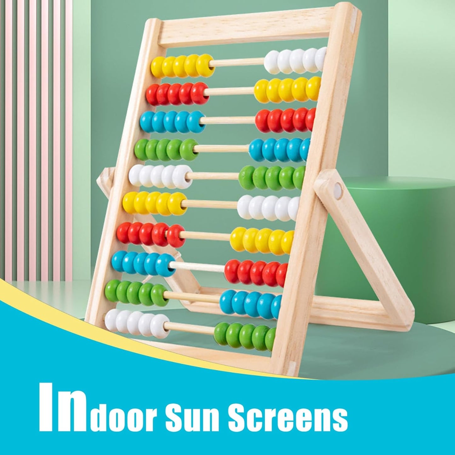 Abacus for Kids Math with Multi-Color Beads, 10-Row Wooden Abacus for Toddlers 3-5, Counting Blocks, Preschool Math Learning Tools for Kids 6-8