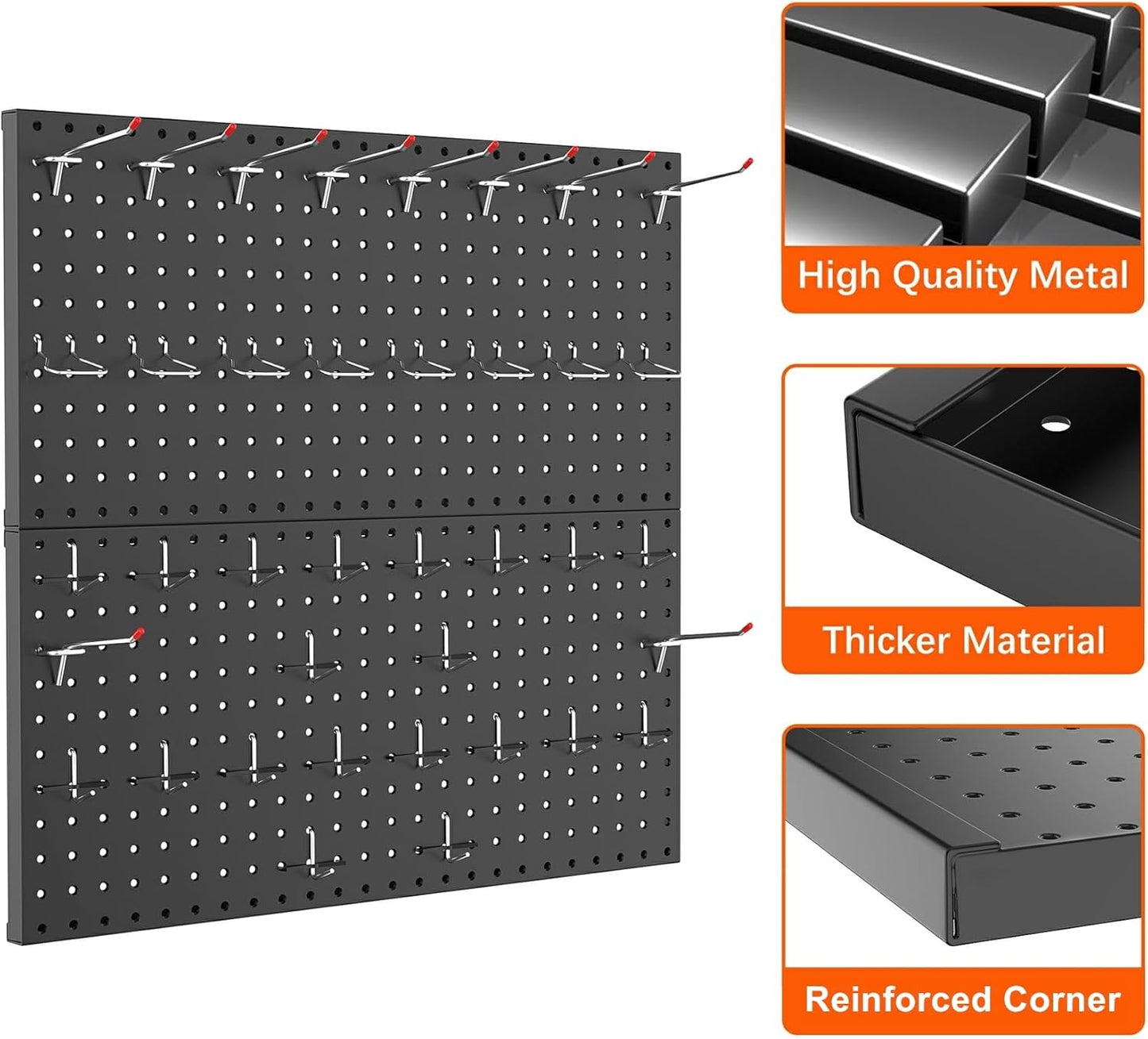 TORACK Metal Pegboard Wall Organizer 24" x 24" or 12" x 48", 70 PCS Tools Storage Pegboard for Garage Tool Organizer Pegboard with Peg Board Hooks for Workbench(Blue)