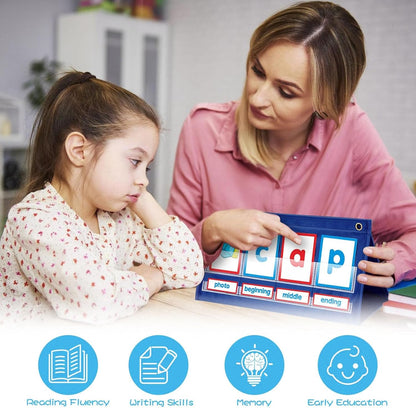 Alomejor CVC Words Phonics Pocket Chart, Desktop Blending Board with 38 Double Sided Cards for Preschool Kindergarten Homeschool
