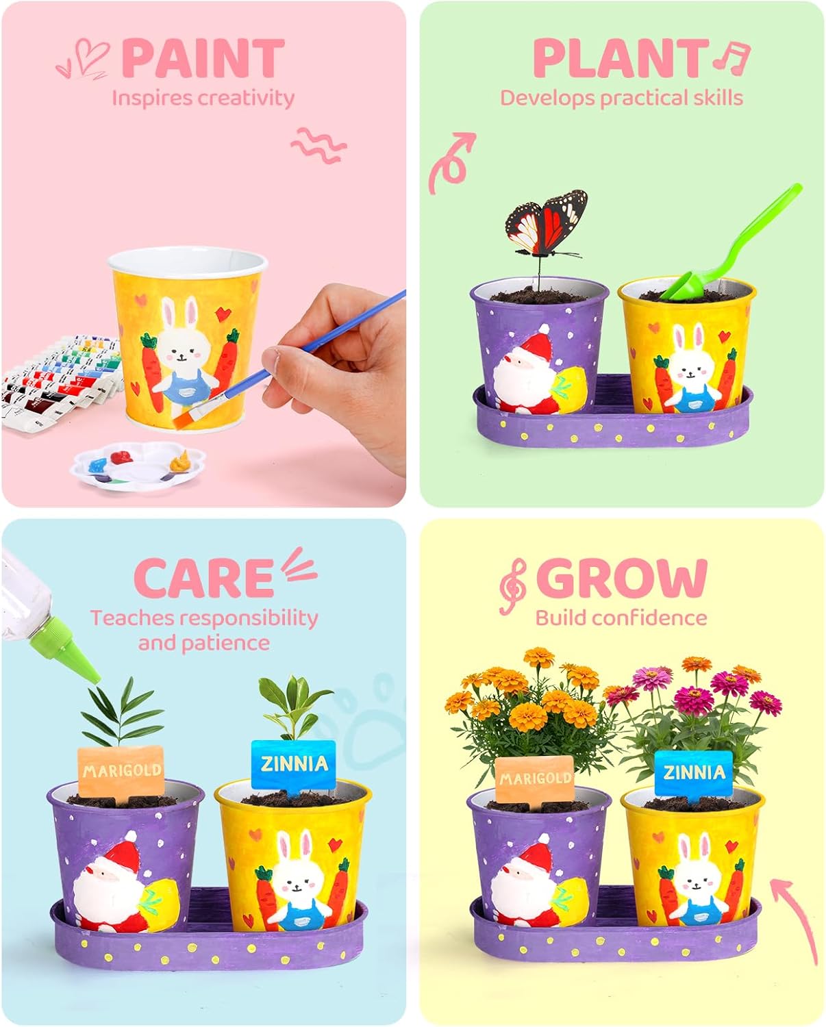 YAUNGEL Paint & Plant Flower Kids Gardening Set, Arts and Crafts for Kids Ages 8-12 Plant Growing Kit with 4 Pots, Easter Birthday Gifts for Girls & Boys Children