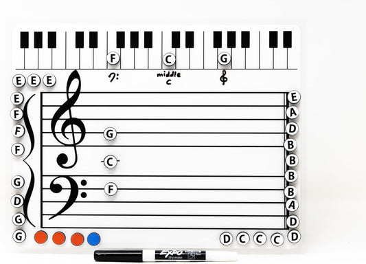 Kits Grand Staff Dry Erase Magnetic Music Theory Board with 35 Note Magnets and Marker (9 x 11.5 Inches) - Piano Teaching Tool, Music Staff Whiteboard, Keyboard Practice Aid