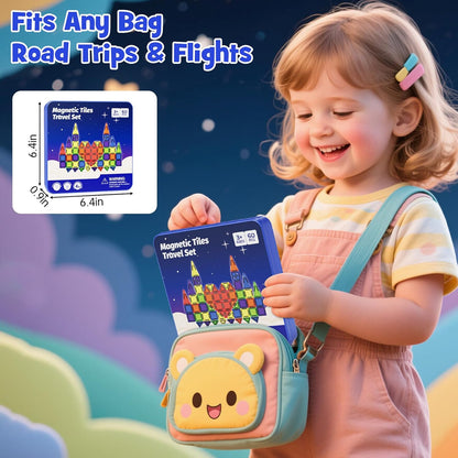 Magnetic Tiles for Kids Ages 4-8, Magnetic Blocks Travel Set with Diamond Surface & Metal Storage Box, 60PCS STEM Learning Toys, Educational Building Gifts for 3-8 Year Olds