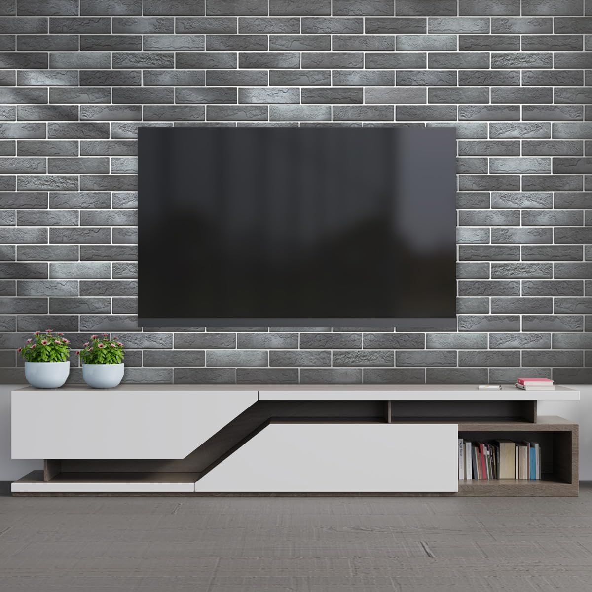 100 Whitewash Grey Faux Brick Wall Tiles, 3D Thin Brick Veneers for Bedroom, Bathroom, Kitchen, Fireplace and Fence Wall Panels (14.2 sq ft)
