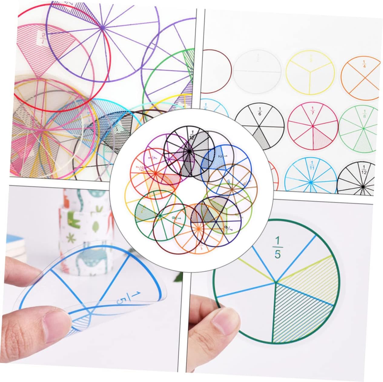 Homoyoyo 10 Sets 1 Fraction Teaching Color Coded Fraction Circles for Math Learning Engaging Study Accessory for Teaching Numeracy Concepts and Operations