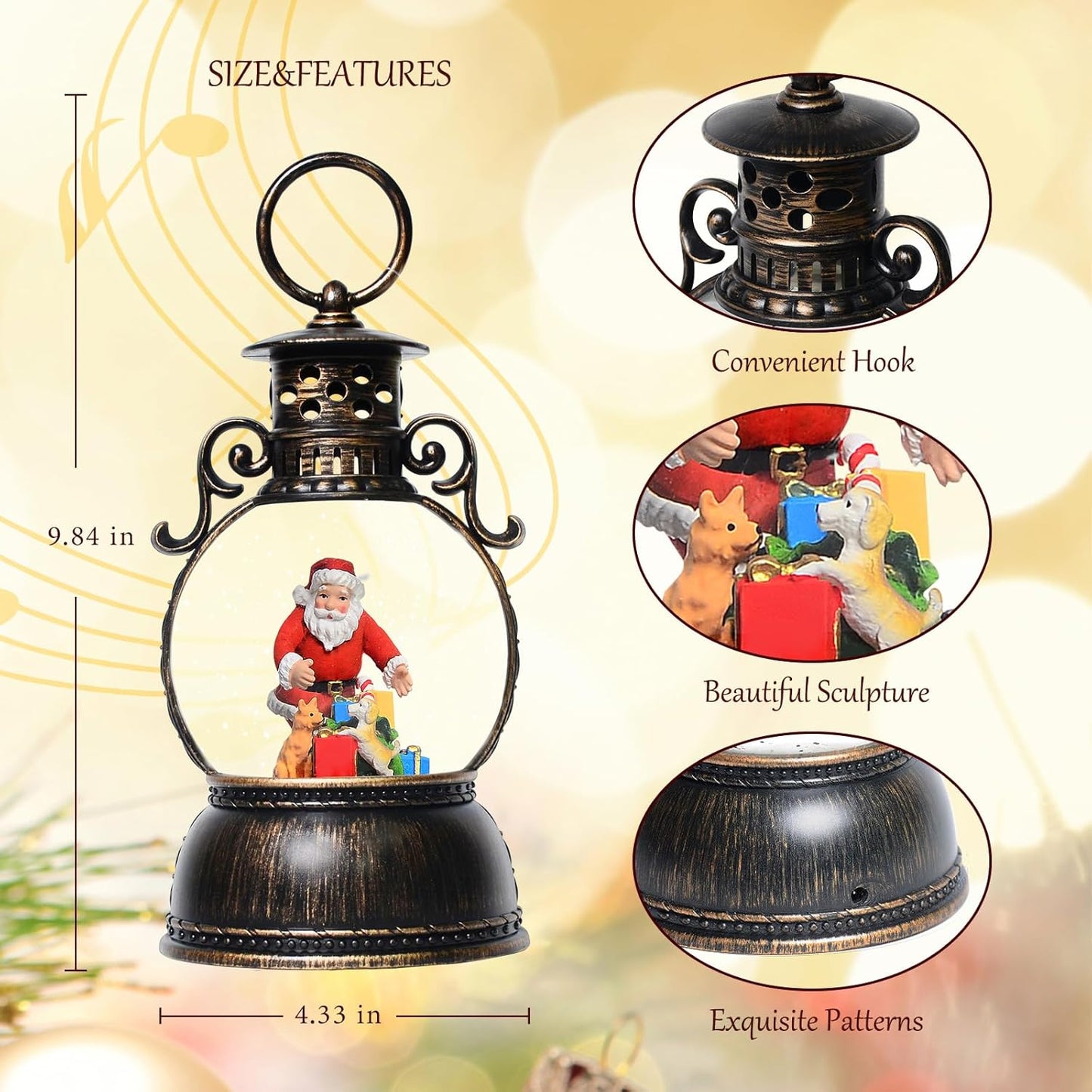 Extra Large Christmas Snow Globes Christmas Lantern, 12.99" Musical Snow Globe with 8 Songs, Santa Snowglobe for Kids Adults, 6H Timer Dual Power, Lighted Christmas Decorations Indoor Gifts