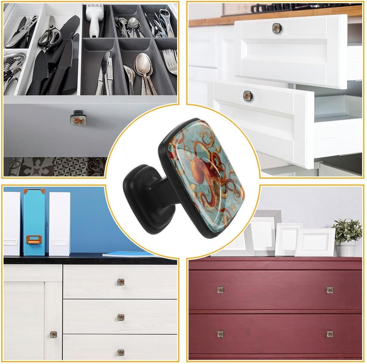 4 Pack Cabinet Knobs Drawer Pulls, 30mm Round ABS Glass Drawer Hardware Growing Butterfly Cabinet Handles with Screws for Dressers Kitchens Cupboard