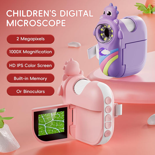 Kids Microscope Digital Camera, 1000X Handheld Camera Microscope for Kids with 2'' Screen, Educational Magnifying Glass Toy Christmas Birthday Gifts for Age 3 4 5 6 7 8 9 10 11 12 Girls Boys - Purple