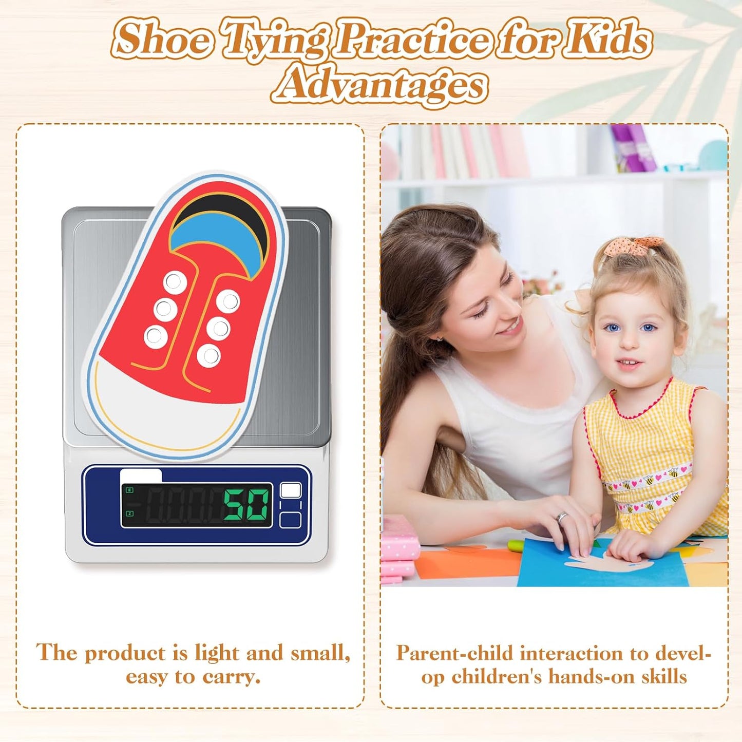 Wooden Red Shoe Tying Practice for Kids, How to Tie Your Shoes for Kids Threading Lacing Shoes Training, Learn to Tie Your Shoes Developmental Toys
