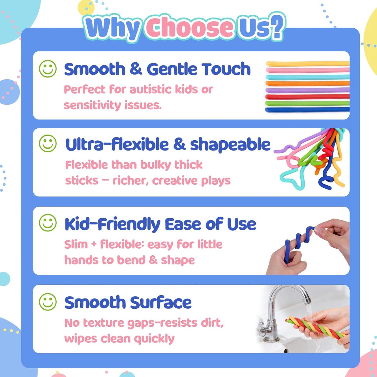 Sensory Toys Fidget Sticks for Kids: 8 Pack Creative Silicone Fidget Sticks - Sensory Toys for Autism ADHD Stress Relief - Quiet Desk Fidgets for Classroom Prizes - Calm Down Travel Airplane Toys