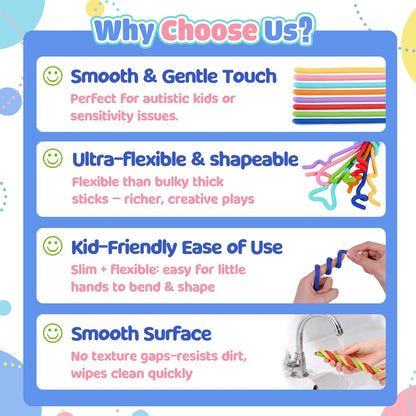 Sensory Toys Fidget Sticks for Kids: 8 Pack Creative Silicone Fidget Sticks - Sensory Toys for Autism ADHD Stress Relief - Quiet Desk Fidgets for Classroom Prizes - Calm Down Travel Airplane Toys