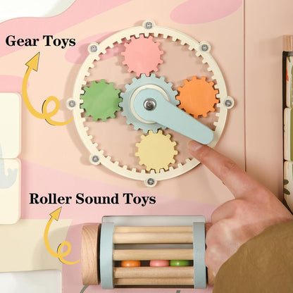Wooden Sensory Wall Panel for Kids Activity Wall Busy Board with Wooden Toolboxes, Kitchen, Doctor Kit & More! Wall-Mounted Learning Toy for Preschoolers (3+), STEM Play