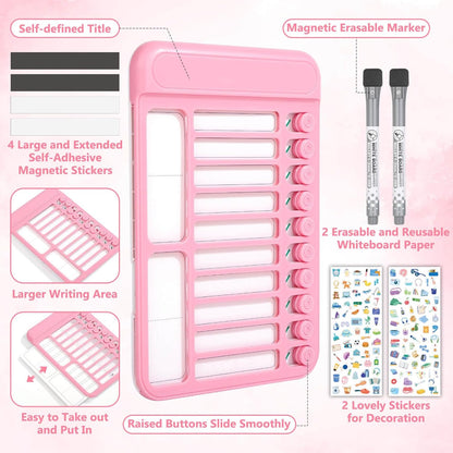 Audab Dry Erase Chore Chart for Kids, Magnetic Checklist Board, My Chores Slider Chart to Do List Board, Routine Reward Chart Schedule Board Task Tracker for Home Refrigerator, Wall, Desk (Pink)