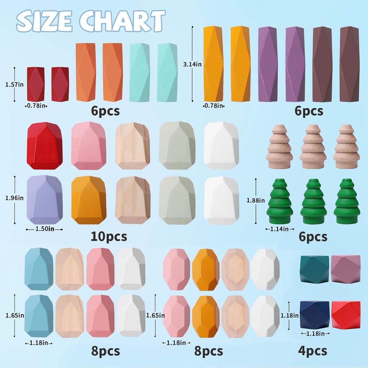 YHHYTOY 40 PCS Wooden Stacking Rocks Building Blocks Forest Theme, Sensory Learning Montessori Toys for 3 4 5 Year Old Kids, Preschool Educational STEM Toys Toddler Games Birthday Gifts for Girls Boys
