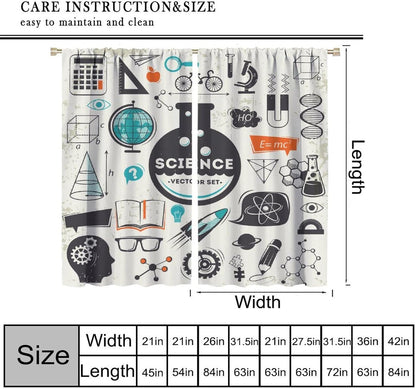 Science Physics Window Curtains, Abstract Math Chemistry Curtain Scientist Graffiti Print Window Treatments for Kids Teens Bedroom Living Room Kitchen Set 2 Panels,42x63 Inches