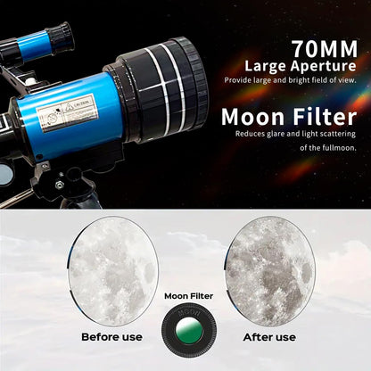 Astronomical Astronomical Telescope 150X High-Powered,Portable with 70mm Aperture (HD Refractor, Tripod, Phone Adapter, and Wireless Remote) Ideal for Stargazing and Space Exploration