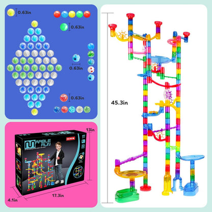 Meland Marble Run - 132Pcs Marble Maze Game Building Toy for Kid, Marble Track Race Set & STEM Learning Toys for Boy Girl Age 3 4 5 6 7 8 9+ (102 Translucent Marbulous Pcs & 30 Glass Marbles)