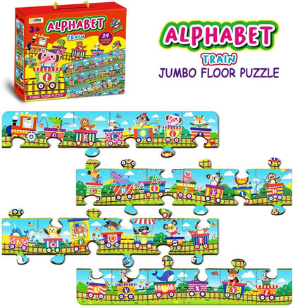 Learn ABCs with Fun! 24-Piece Alphabet Train Jumbo Floor Puzzle for Toddlers - Interactive Educational Toy for Ages 3+