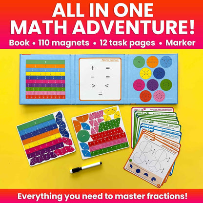 QUOKKA Magnetic Puzzles for Kids Ages 4-6 – Magnetic Fractions Learning Set for Kids 6-12 – Math Games for Homeschooling, Classrooms & Travel – 110 Magnets, 12 Task Pages, Marker – Toddler Travel Toys