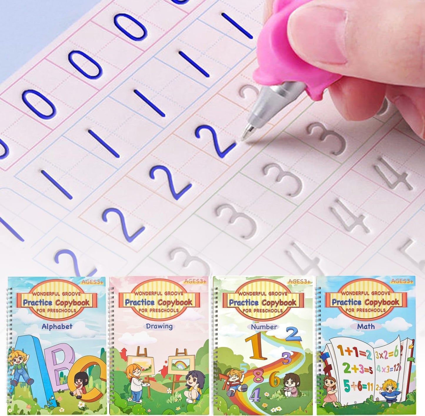 AALGO Handwriting Book Practice for Kids,Reusable Grooved Handwriting Books, Writing Practice for Kids Age 3-5