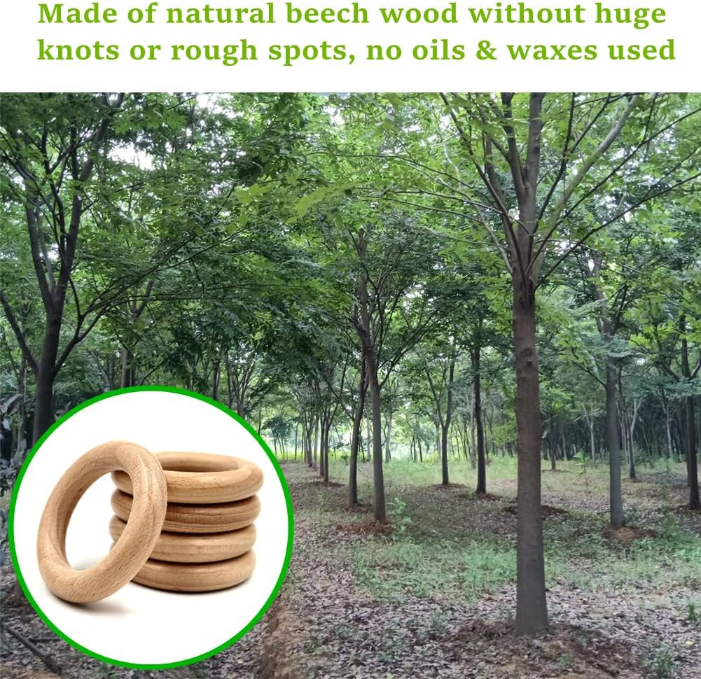 Natural Beech Wood Rings, 10 Pcs Unfinished 6cm Solid Wooden Rings Circles Without Paint for Craft, Connectors Jewelry Making