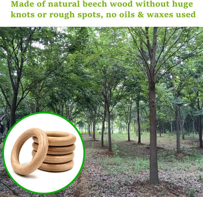 Natural Beech Wood Rings, 10 Pcs Unfinished 6cm Solid Wooden Rings Circles Without Paint for Craft, Connectors Jewelry Making