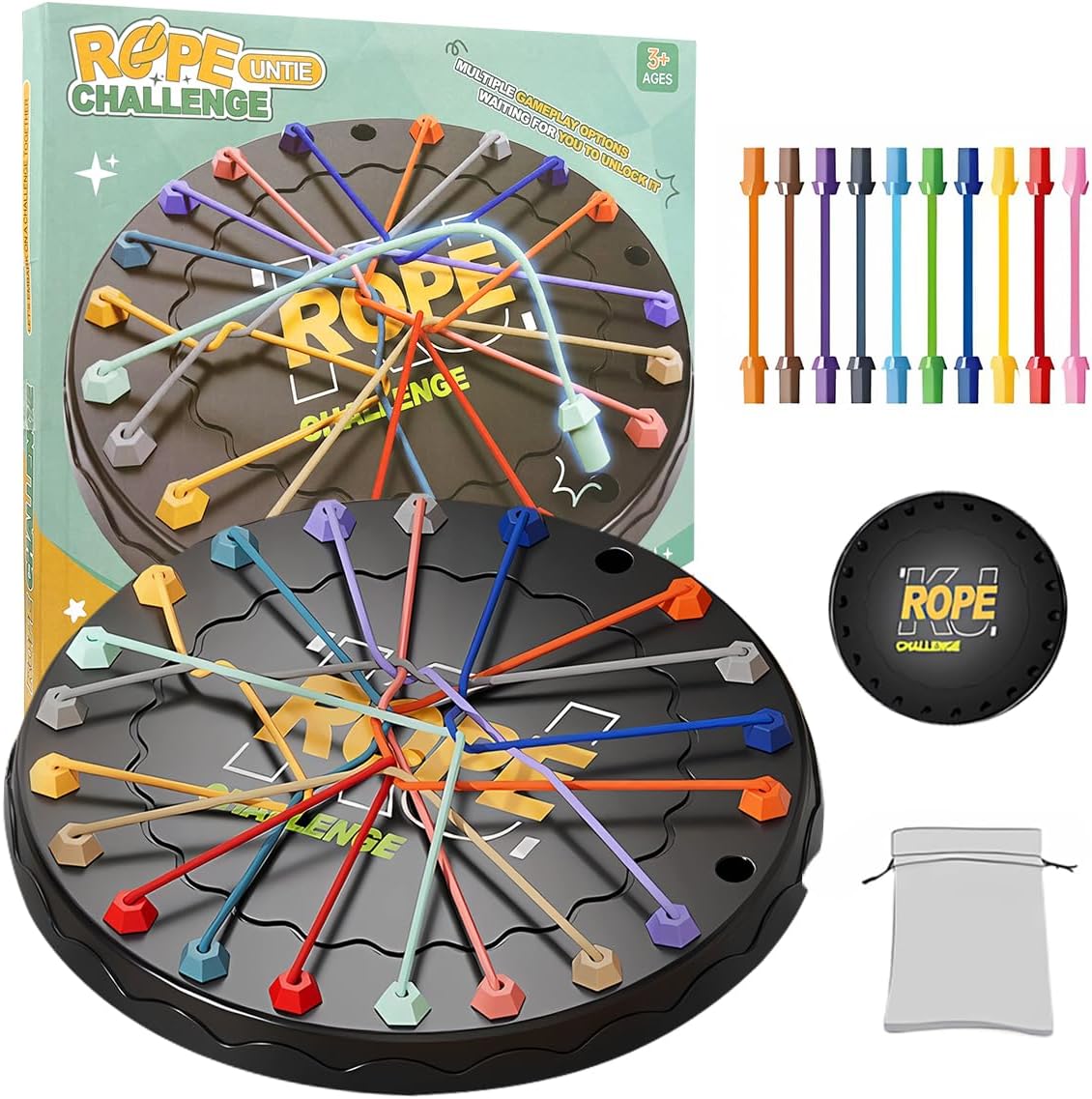 Rope Challenge Game, Rope Untangling Puzzle Game Brainy Strategy Board Games Challenge Rope Escape Game for Kids & Adults- Multi-Level Logic Game Family Travel-Friendly Educational Toys