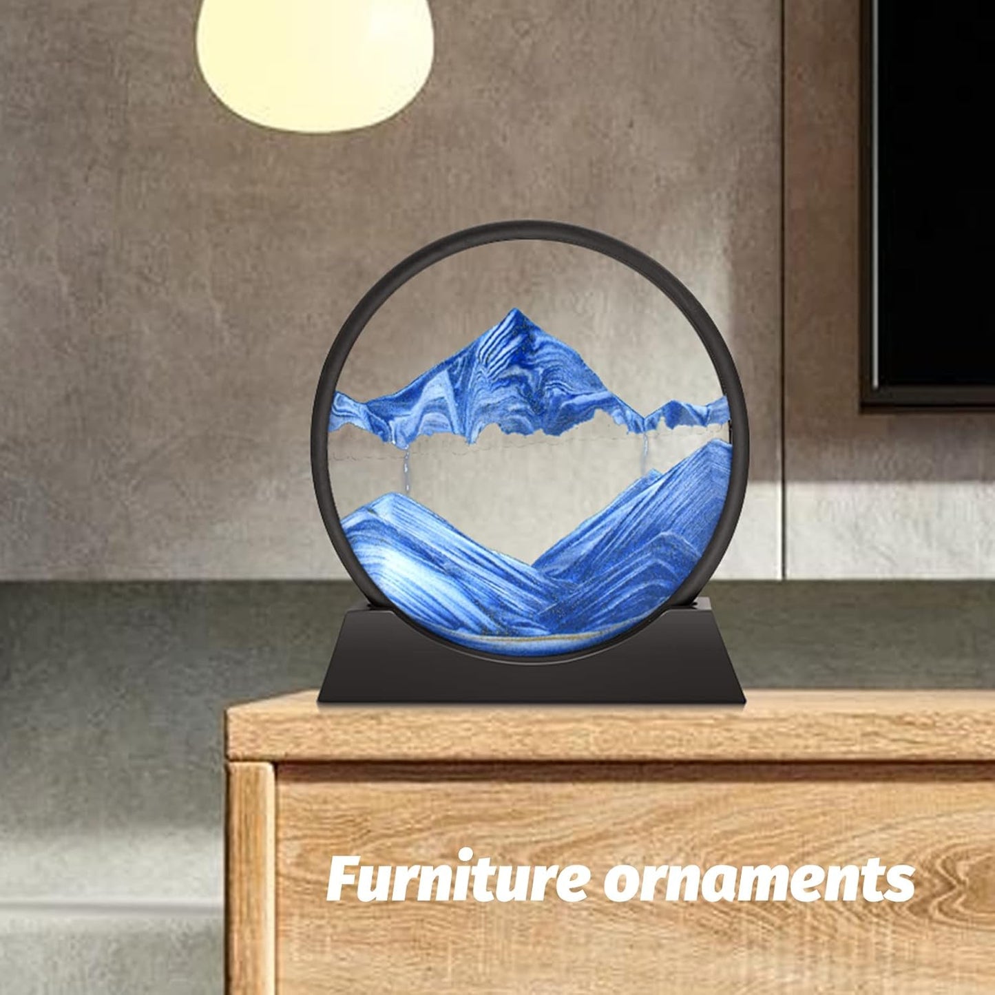 Wai Danie Moving Sand Art Picture 3D Hourglass Deep Sea Sandscape Liquid Motion Display Painting Flowing Sand Frame Relaxing Desktop Home Office Work Decor (Black, 12 Inches)