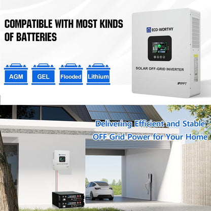 ECO-WORTHY 5KW Off Grid Solar System Complete Kit 12PCS 195W Mono Solar Panel (2340W) +1 * 48V 5KW Off-Grid Inverter + 1 * 51.2V 100Ah Server Rack Whole House Storage LiFePO4 Lithium Battery
