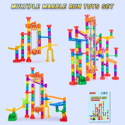 Meland Marble Run - 132Pcs Marble Maze Game Building Toy for Kid, Marble Track Race Set & STEM Learning Toys for Boy Girl Age 3 4 5 6 7 8 9+ (102 Translucent Marbulous Pcs & 30 Glass Marbles)
