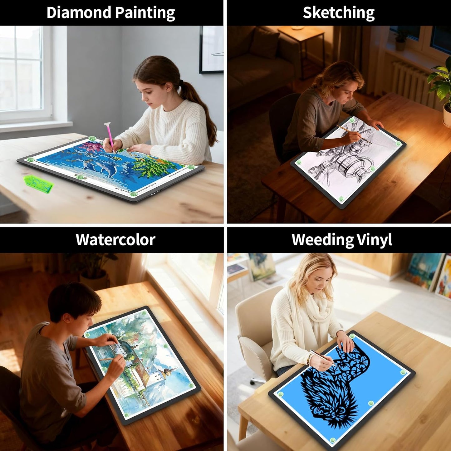 TOHETO Rechargeable A3 Light Pad for Diamond Painting, Ultra Bright Tracing Light Box for Drawing, Wireless Lightbox for Tracing and Drawing, Cordless Diamond Art Light Board for Sketching (Black)