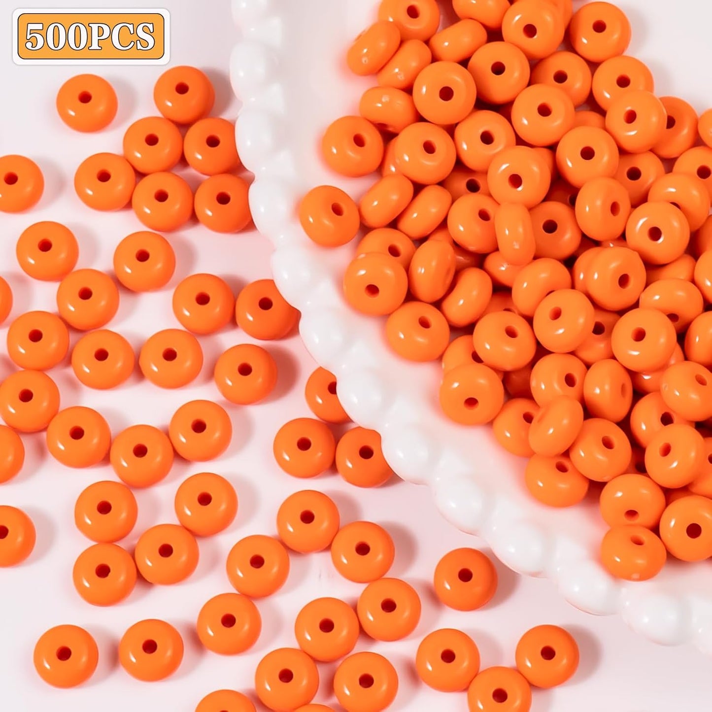 500PCS 8mm Acrylic Lentil Beads, White Abacus Beads Loose Beads for Crafts, Acrylic Spacer Beads for Jewelry Bracelet Necklace Making, Beads for Pens Charms Crafts, Small