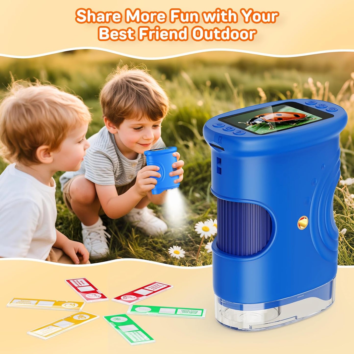 1000X Digital Handheld Microscope for Kids with 2.0" IPS Screen, Outdoor Toys Portable STEM Science Lab Gifts, Rechargeable Pocket Microscope Educational Toy for Boys & Girls Age 4-6 8-12, Orange