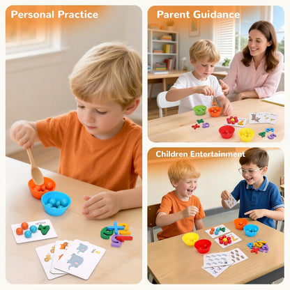 Wooden Peg Board Bead Game, Montessori Arithmetic Math Toy Set with Beads, Chopsticks & Spoons, Children's Preschool Fine Motor Toys for 3 4 5 Years Old