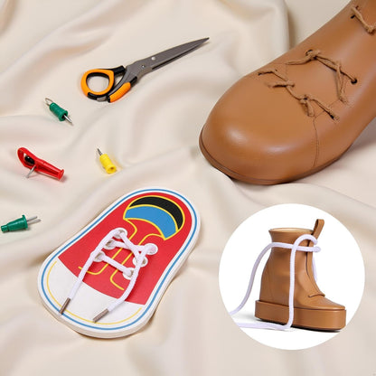 BWESOO Red Wooden Learn to Tie Your Own Shoes Threading Lacing Shoes Training Learning Kits Threading Lacing Training Board Learn To Tie Shoelaces