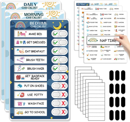Upgraded Slider 3 in 1 Bedtime/Morning/Daily Routine Chart for Kids, Magnetic Chore Chart for Kids, Visual Schedule for Kids Toddlers Schedule Board for Home