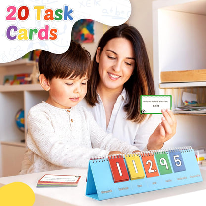 Aizweb Student Place Value Flip Chart - Math Manipulatives K-3 for Elementary Classroom - Double-Sided with Whole Numbers and Base Ten Blocks