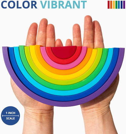 BLUE GINKGO Silicone Rainbow Stacker - Montessori Nesting Puzzle | Kids and Toddler | Stacking Sensory Toys - 7 Layers (Pastel)